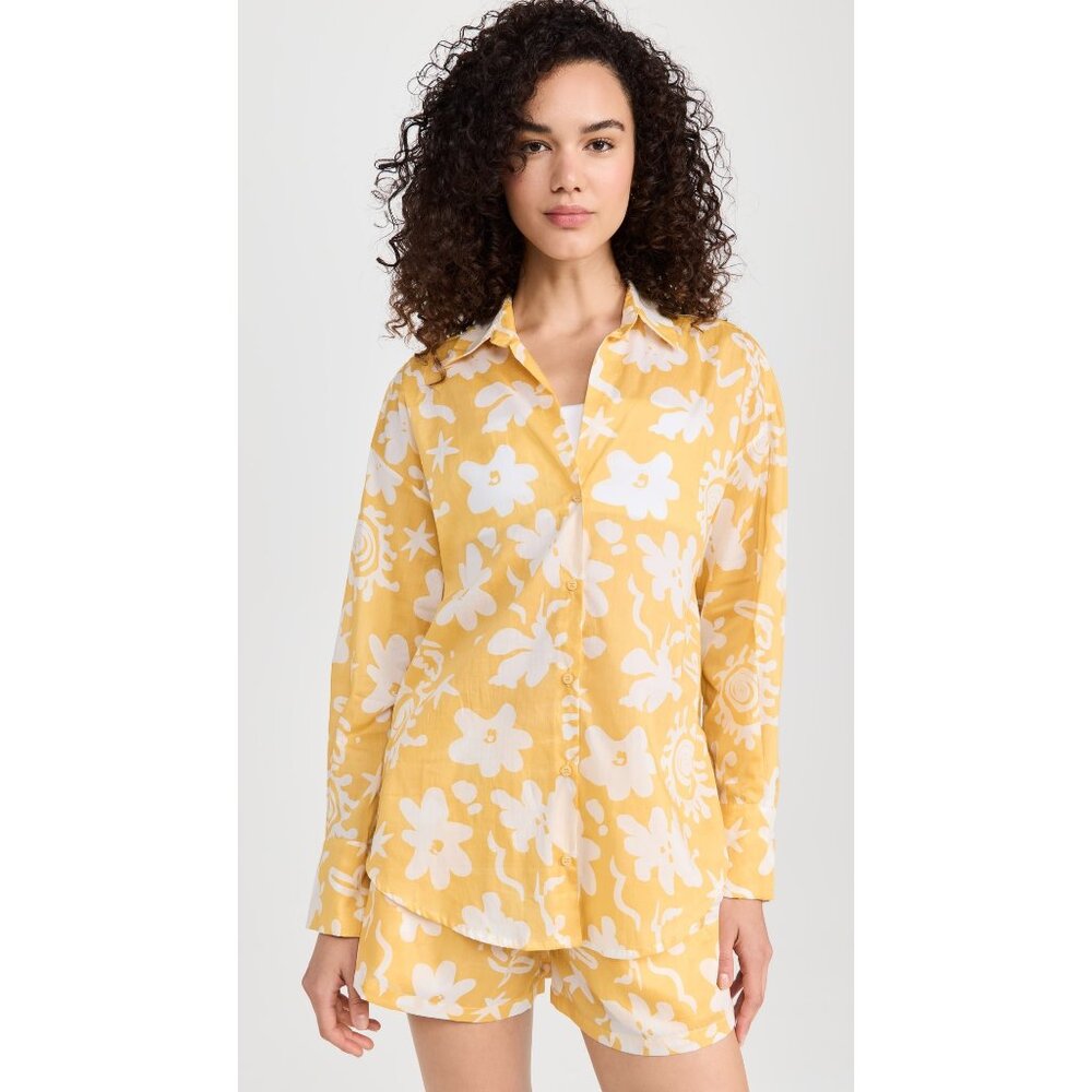MIKOH Cora Top • Yellow White Floral • Cotton • Button Down Shirt